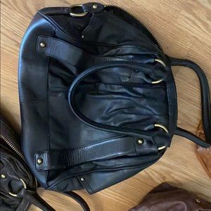Black leather handbag